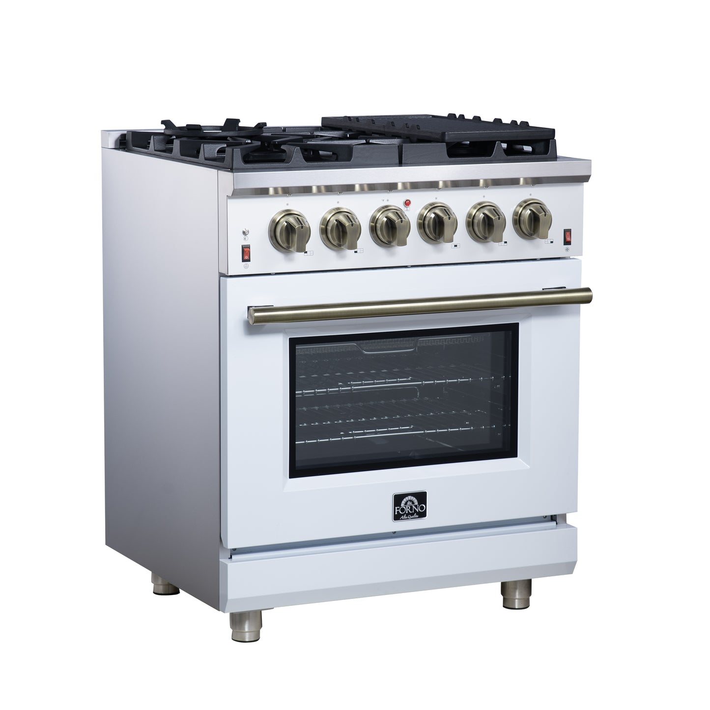 Forno Massimo 30-Inch White Freestanding Gas Range, 5 Burners, True Convection Oven
