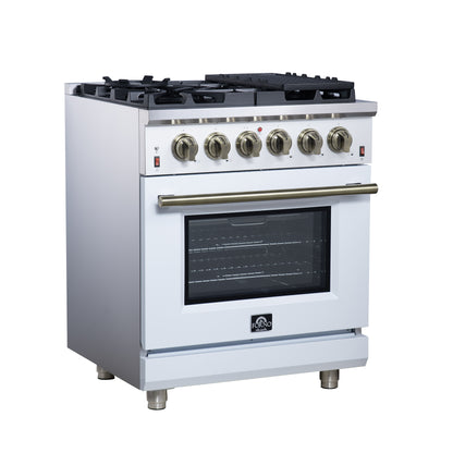 Forno Massimo 30-Inch White Freestanding Gas Range, 5 Burners, True Convection Oven
