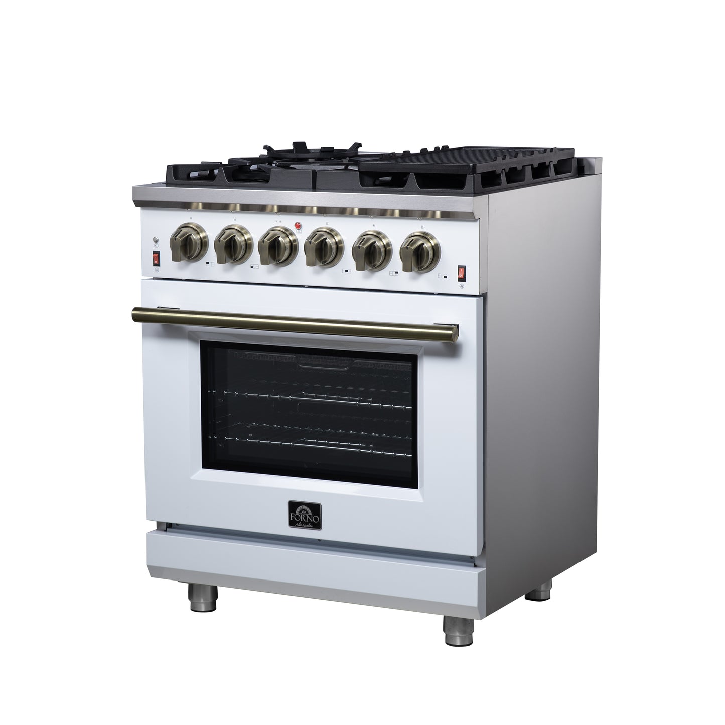 Forno Massimo 30-Inch White Freestanding Gas Range, 5 Burners, True Convection Oven
