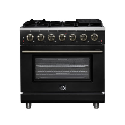 Forno Massimo 36-Inch Black Freestanding Gas Range, 6 Sealed Burners, Convection Oven, Energy Efficient