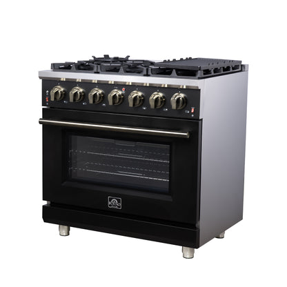 Forno Massimo 36-Inch Black Freestanding Gas Range, 6 Sealed Burners, Convection Oven, Energy Efficient