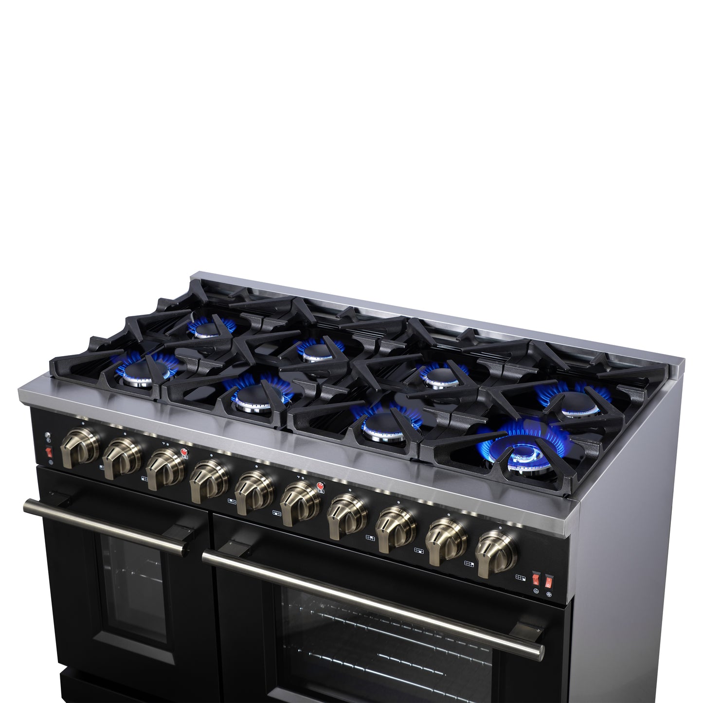 Forno Massimo 48-Inch Black Freestanding Gas Range, 8 Burners, True Convection Oven