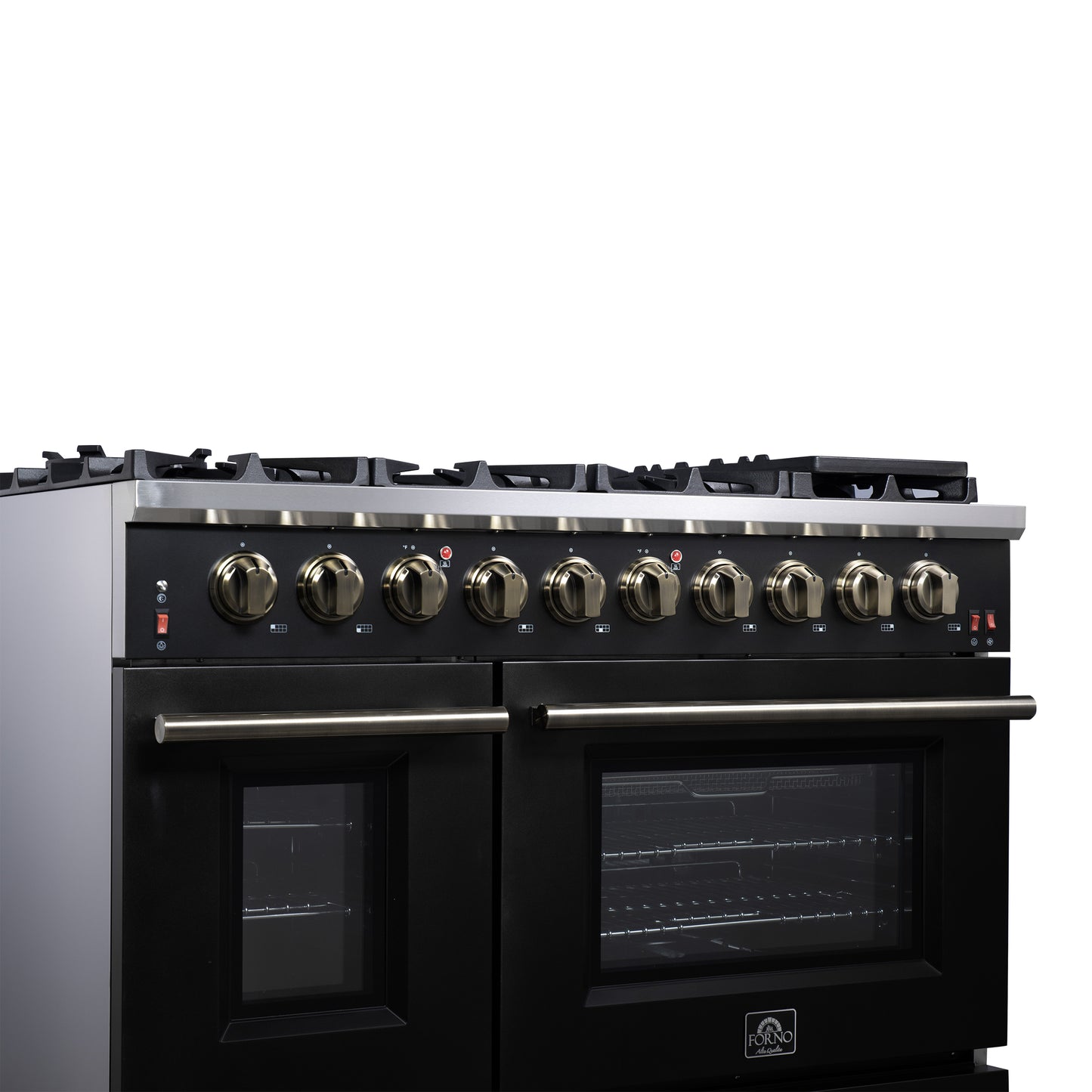 Forno Massimo 48-Inch Black Freestanding Gas Range, 8 Burners, True Convection Oven