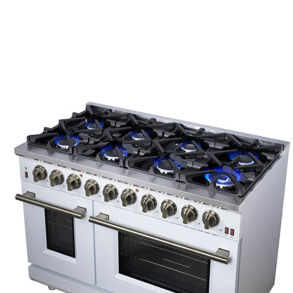 Forno Massimo 48-Inch White Freestanding Gas Range, 8 Burners, True Convection Oven