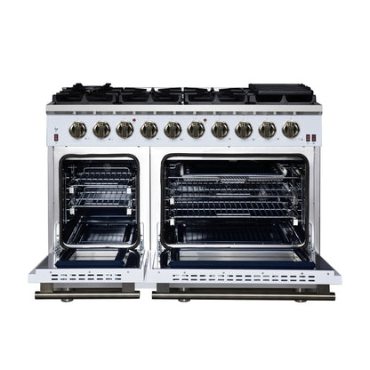 Forno Massimo 48-Inch White Freestanding Gas Range, 8 Burners, True Convection Oven