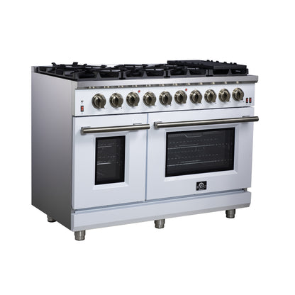 Forno Massimo 48-Inch White Freestanding Gas Range, 8 Burners, True Convection Oven