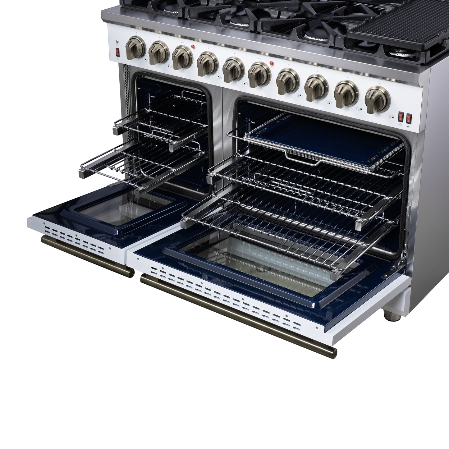 Forno Massimo 48-Inch White Freestanding Gas Range, 8 Burners, True Convection Oven