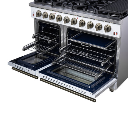 Forno Massimo 48-Inch White Freestanding Gas Range, 8 Burners, True Convection Oven