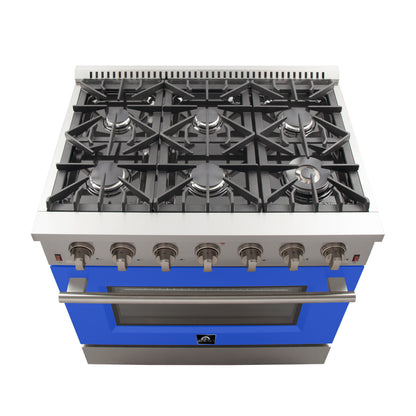 Forno Galiano 36-Inch Freestanding Gas Range, Stainless Steel, 6 Burners, Energy Efficient, Blue Door