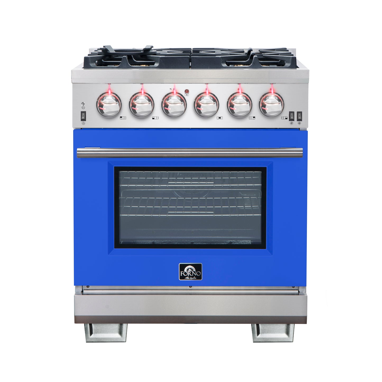 Forno Capriasca 30-Inch Freestanding Gas Range, 4 Burners, True Convection Oven, Blue Door