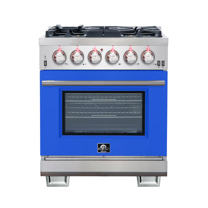 Forno Capriasca 30-Inch Freestanding Gas Range, 4 Burners, True Convection Oven, Blue Door