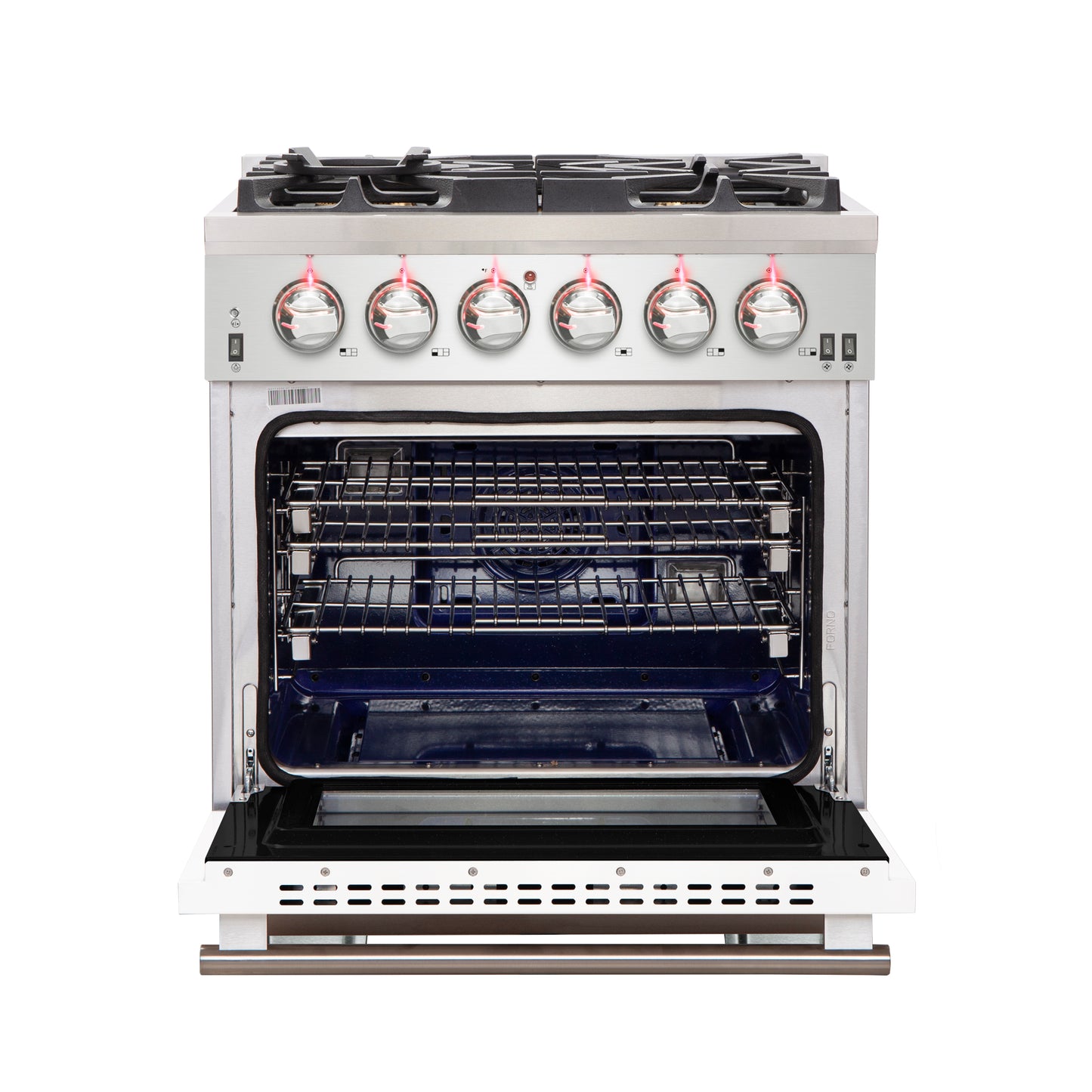 Forno Capriasca 30-Inch Freestanding Gas Range, 4 Burners, True Convection Oven, White Door