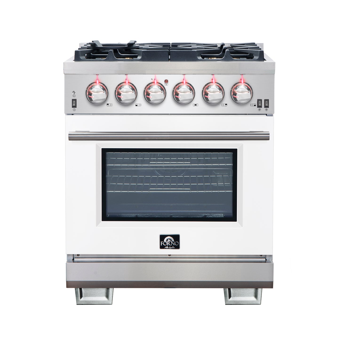 Forno Capriasca 30-Inch Freestanding Gas Range, 4 Burners, True Convection Oven, White Door