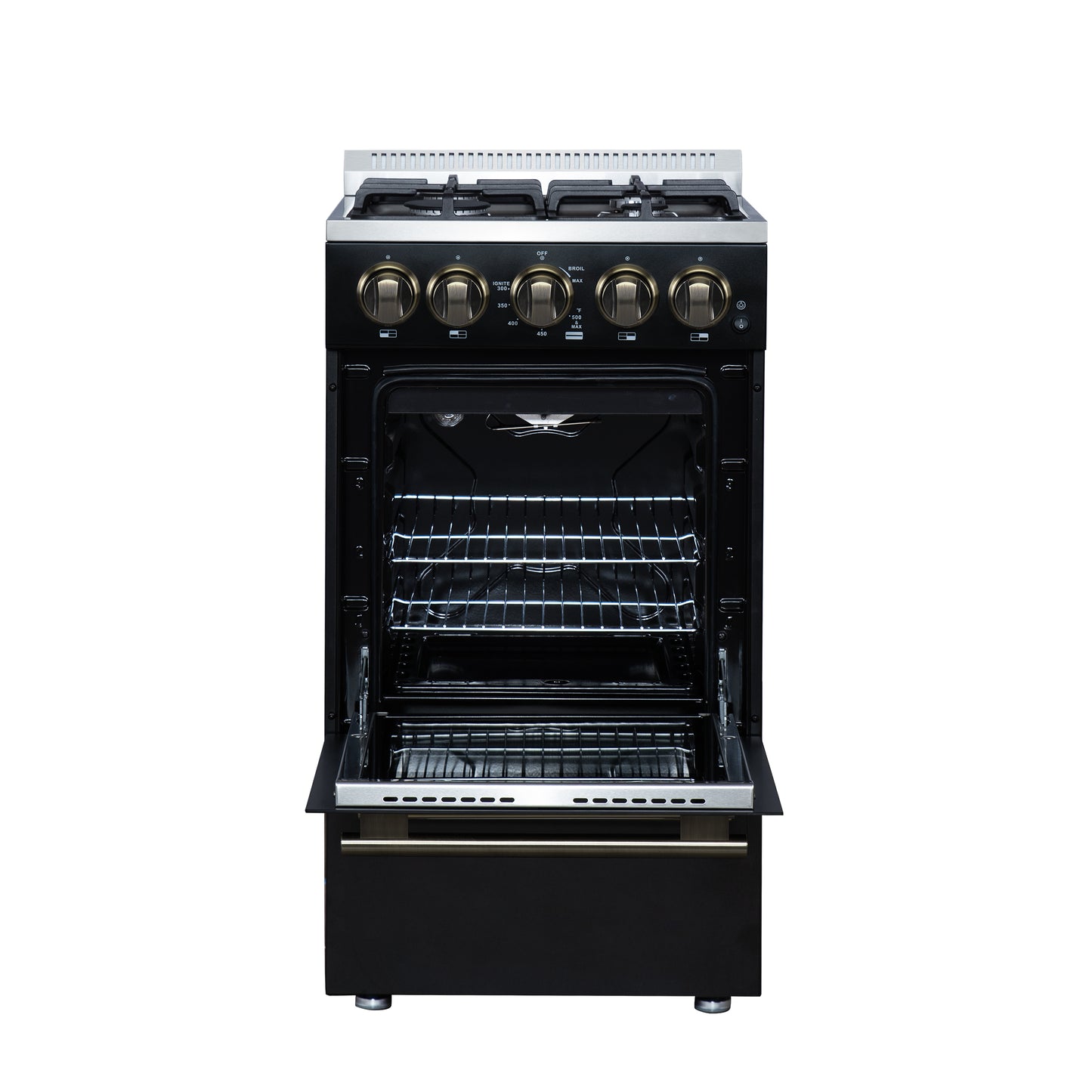 Forno Lamazze 20 Inch Freestanding Gas Range in Black, Compact Design