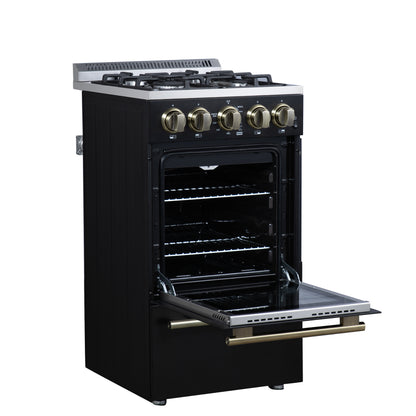 Forno Lamazze 20 Inch Freestanding Gas Range in Black, Compact Design