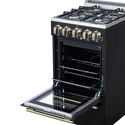 Forno Lamazze 20 Inch Freestanding Gas Range in Black, Compact Design