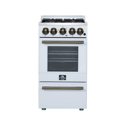 Forno Lamazze 20 Inch Freestanding Gas Range in White, Compact Design
