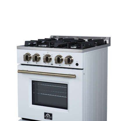 Forno Breno 24 Inch Freestanding Gas Range in White with Antique Brass, Plug Included, Energy Efficient