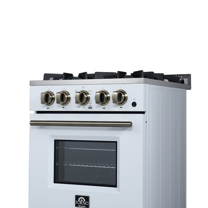 Forno Breno 24 Inch Freestanding Gas Range in White with Antique Brass, Plug Included, Energy Efficient