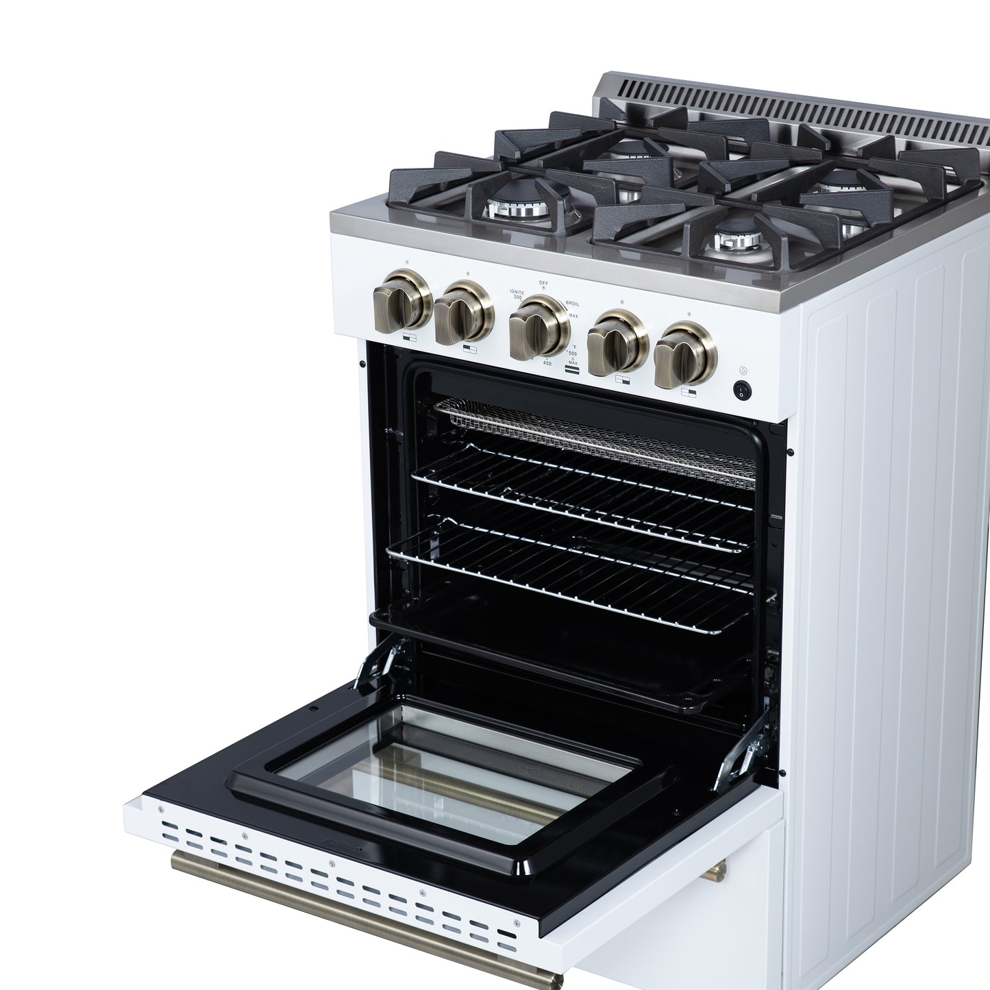 Forno Breno 24 Inch Freestanding Gas Range in White with Antique Brass, Plug Included, Energy Efficient