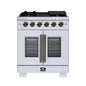 Forno Capriasca 30-Inch White Freestanding French Door Gas Range, 4 Burners, Convection Oven, Energy Efficient
