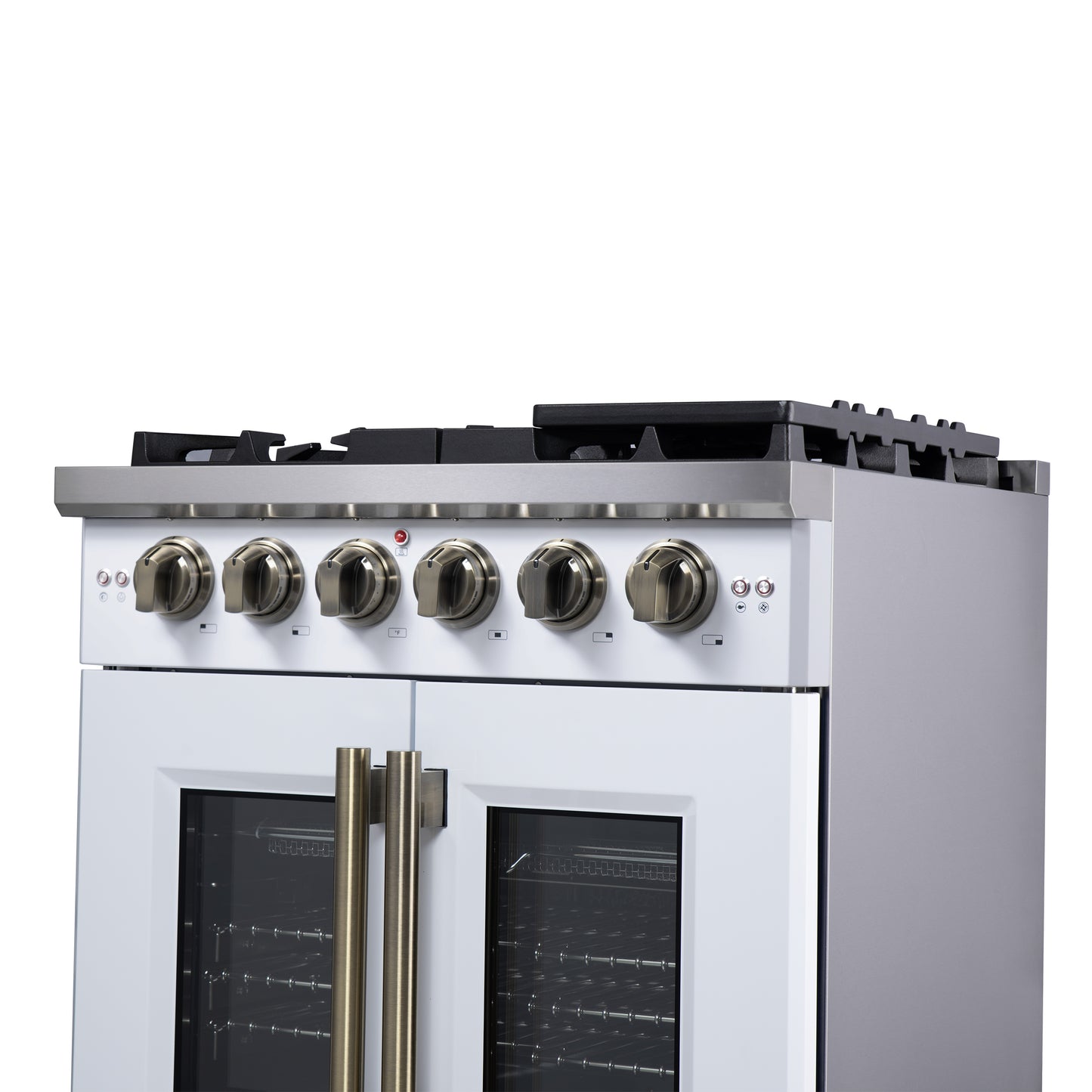 Forno Capriasca 30-Inch White Freestanding French Door Gas Range, 4 Burners, Convection Oven, Energy Efficient