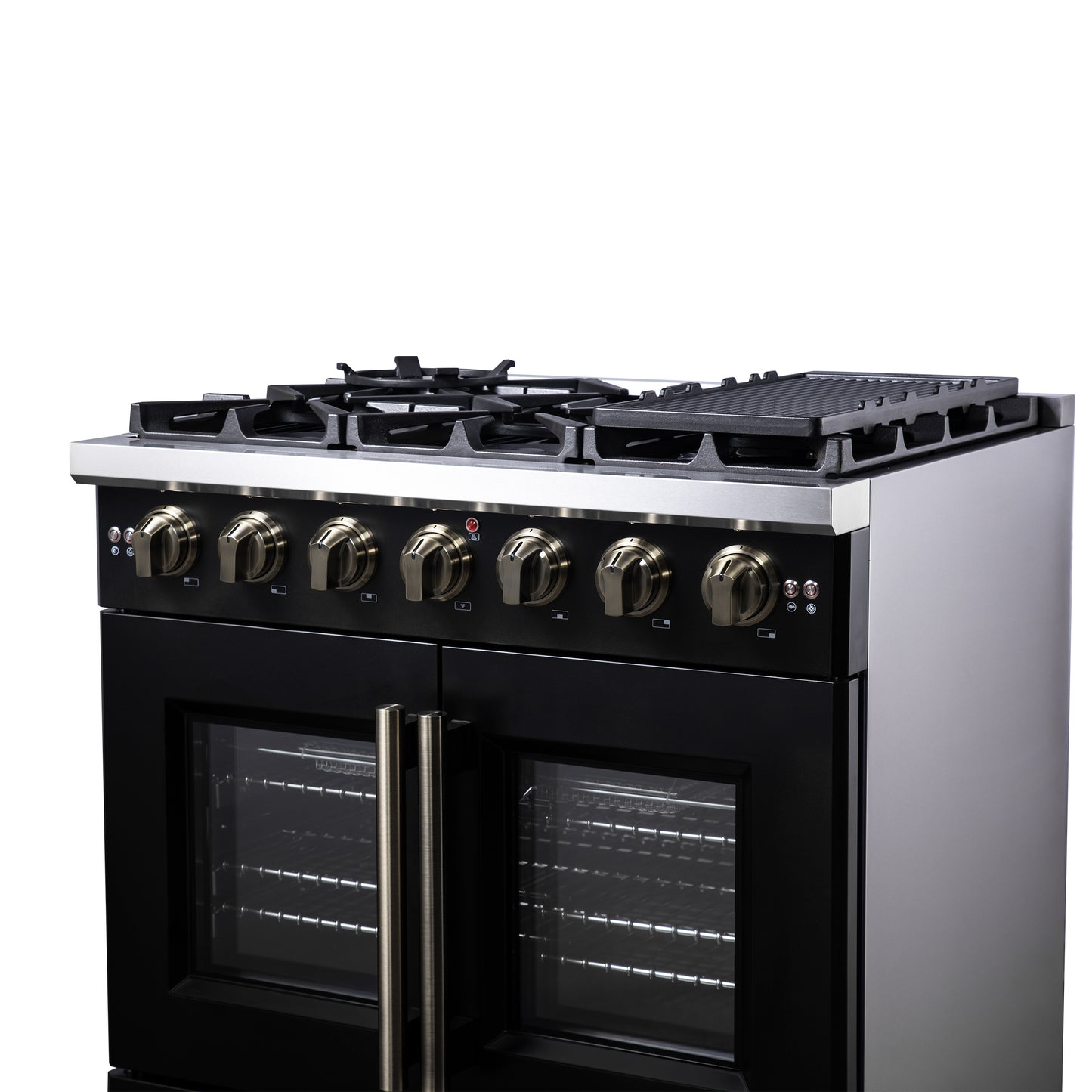 Forno Capriasca 36-Inch Black Freestanding French Door Gas Range, 6 Burners, Convection Oven, Energy Efficient