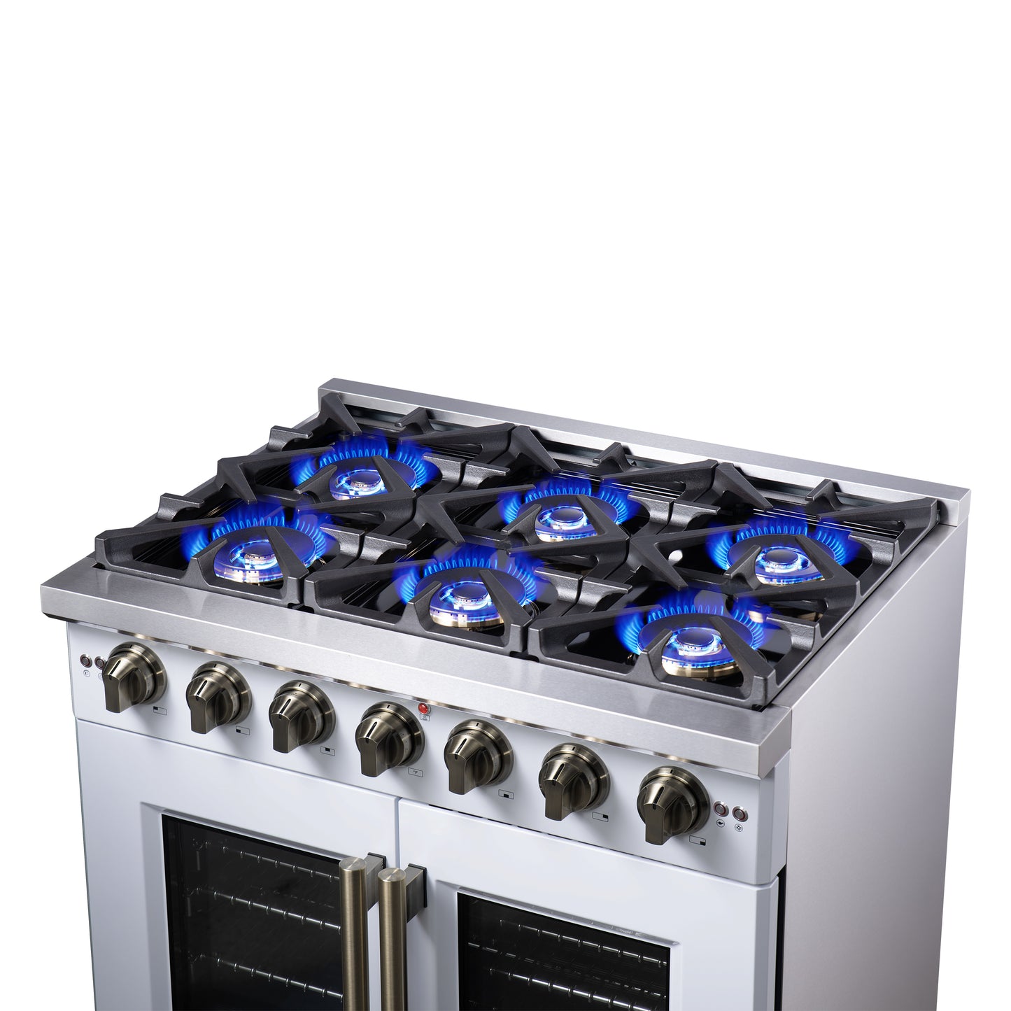 Forno Capriasca 36-Inch White Freestanding French Door Gas Range, 6 Burners, Convection Oven, Energy Efficient