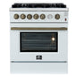 Giovanni 30-inch Gas Range White & Antique Brass Design, 5 Burners 67,000 BTU, 4.32 cu.ft. Convection Oven