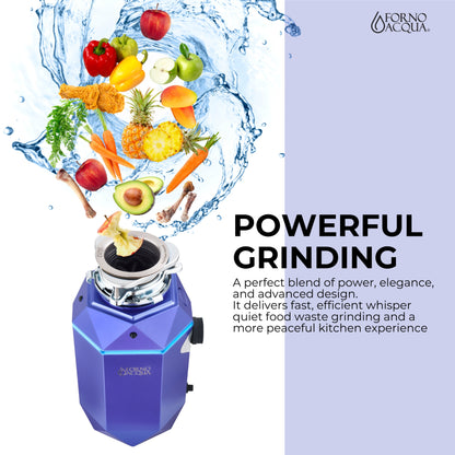 FORNO ACQUA BrightDIAMOND Amethyst 3/4HP Super Quiet Garbage Disposal Corded with Motion Sensor Cabinet Light & Pre-Wired Air Switch