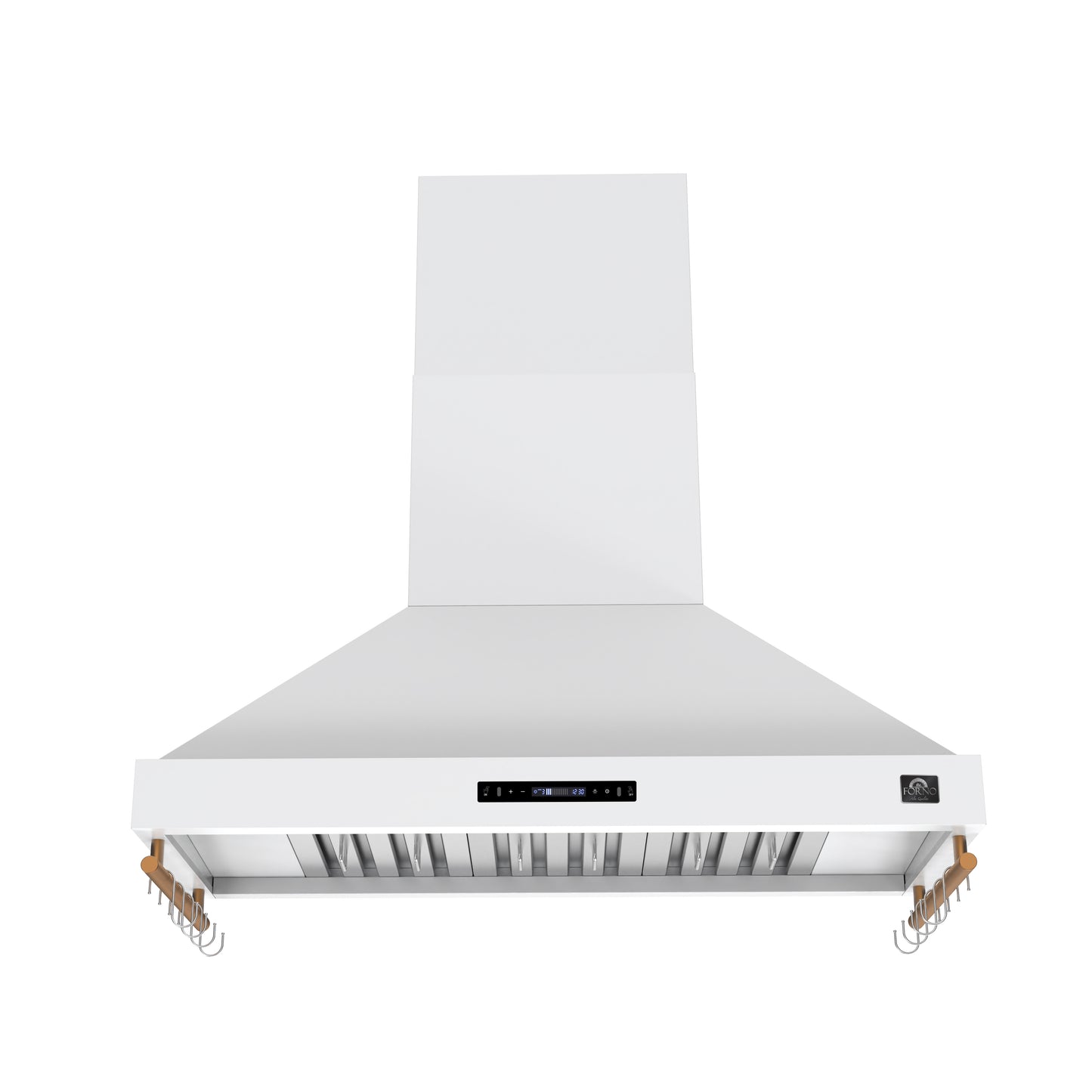 Forno Venezia 48 Inch Wall-Mounted Range Hood in White with Antique Brass Accessories, Touch Controls and Baffle Filters