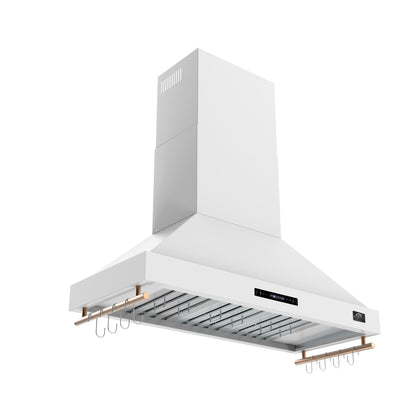 Forno Venezia 48 Inch Wall-Mounted Range Hood in White with Antique Brass Accessories, Touch Controls and Baffle Filters