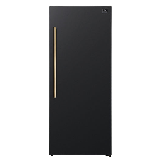 Forno Maderno 28-Inch Convertible Freezer/Refrigerator in Black with Antique Brass Handle, 13.6 cu.ft. Right Swing