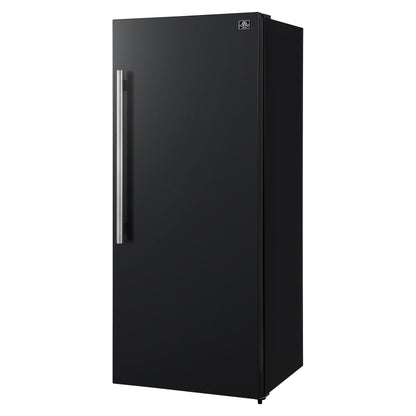 Forno Maderno 28-Inch Convertible Freezer/Refrigerator in Black with Antique Brass Handle, 13.6 cu.ft. Right Swing
