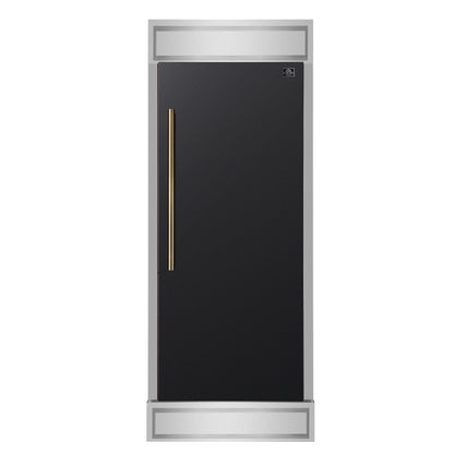 Forno Maderno 28-Inch Built-In Convertible Refrigerator in Black with Antique Brass Handle, 13.6 cu.ft. Right Swing with Decorative Grill - 32-Inch Wide
