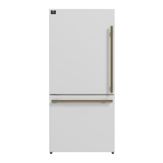 Forno Milano Espresso 31-Inch White Bottom Freezer Refrigerator, 17.2 Cu. Ft., Energy-Efficient, No Frost, Built-In Ice Maker