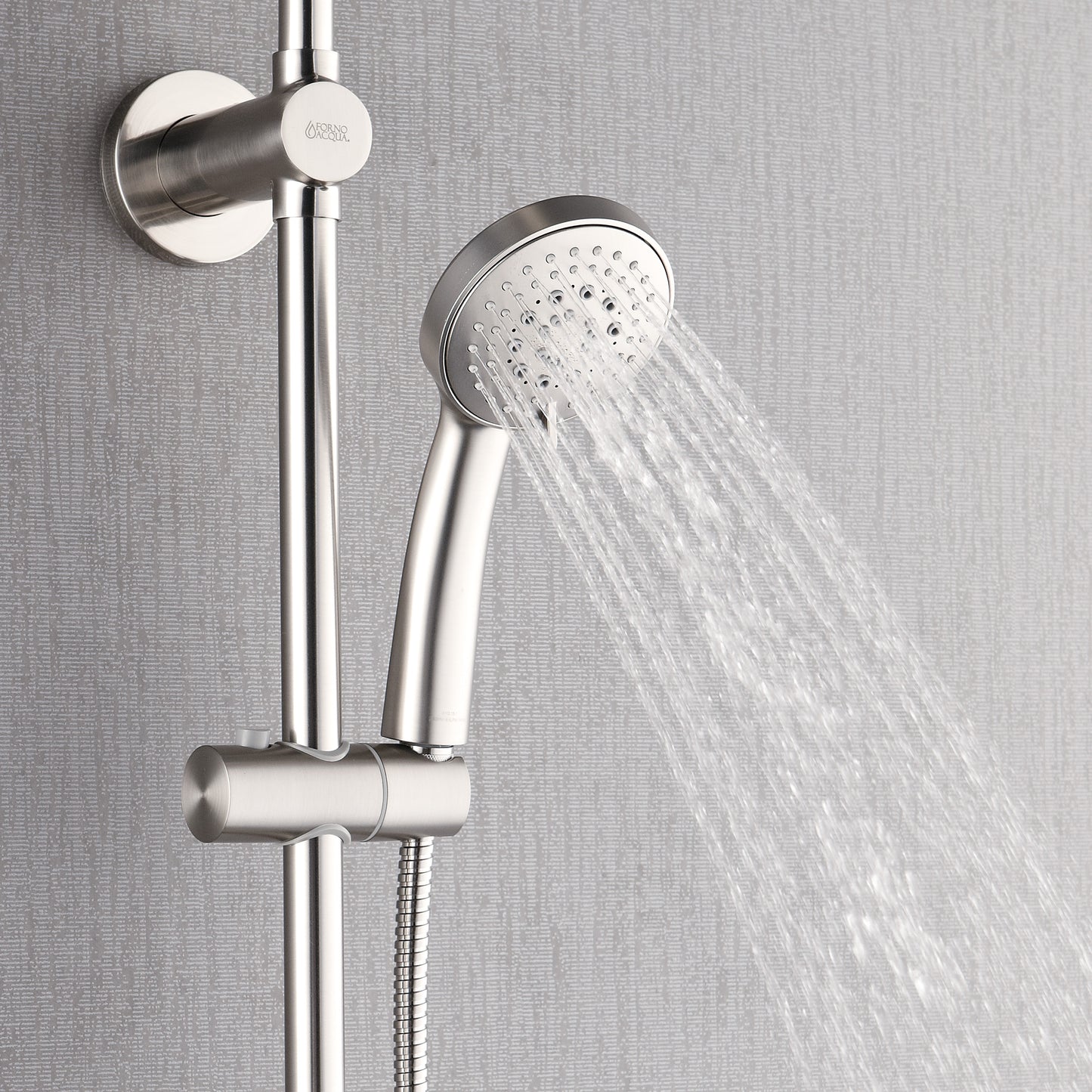 Forno Acqua AcquaSPA Retrofit Shower, Overhead Rainfall Shower, Handheld Shower Head, Body Jets, 6 Way Diverter, Brushed Nickel Finish, 1.8 GPM Flow Rate