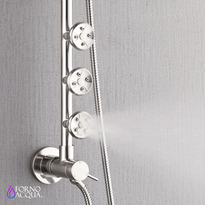 Forno Acqua AcquaSPA Retrofit Shower, Overhead Rainfall Shower, Handheld Shower Head, Body Jets, 6 Way Diverter, Brushed Nickel Finish, 1.8 GPM Flow Rate