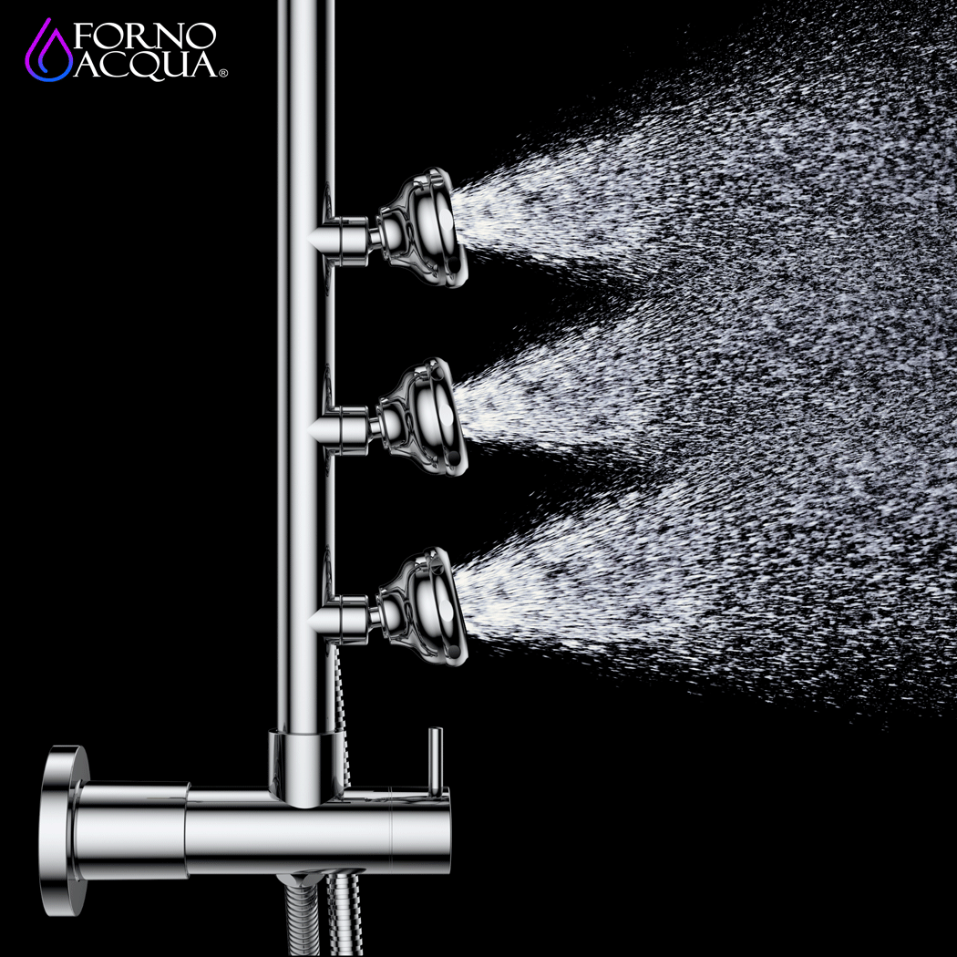 Forno Acqua AcquaSPA Retrofit Shower, Overhead Rainfall Shower, Handheld Shower Head, Body Jets, 6 Way Diverter, Polished Stainless Steel Finish, 2.5 GPM Flow Rate