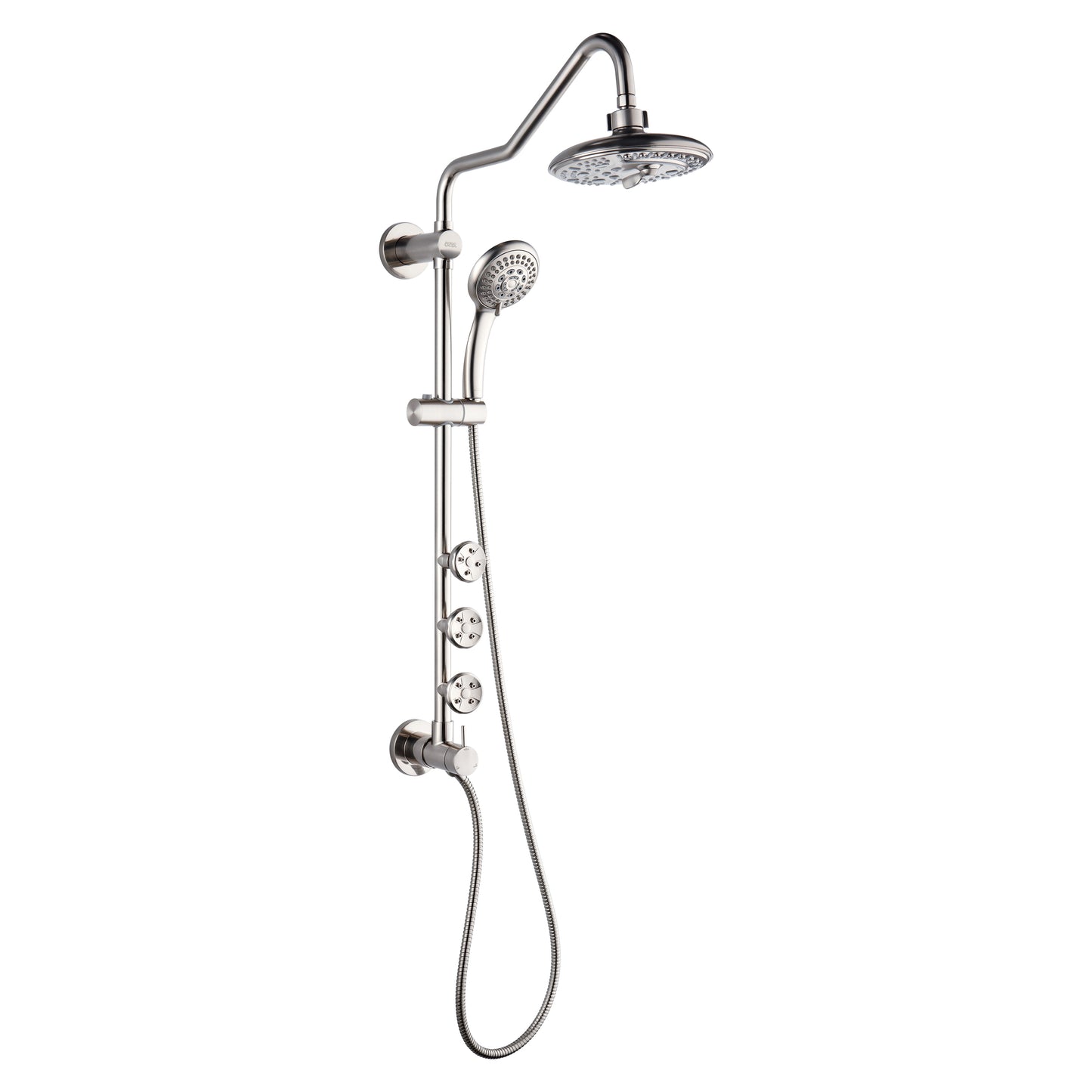 Forno Acqua AcquaSPA Retrofit Shower, Overhead Rainfall, 8 Inch Shower Head, Handheld Shower Head, Body Jets, 6 Way Diverter, Brushed Nickel Finish, 2.5 GPM Flow Rate