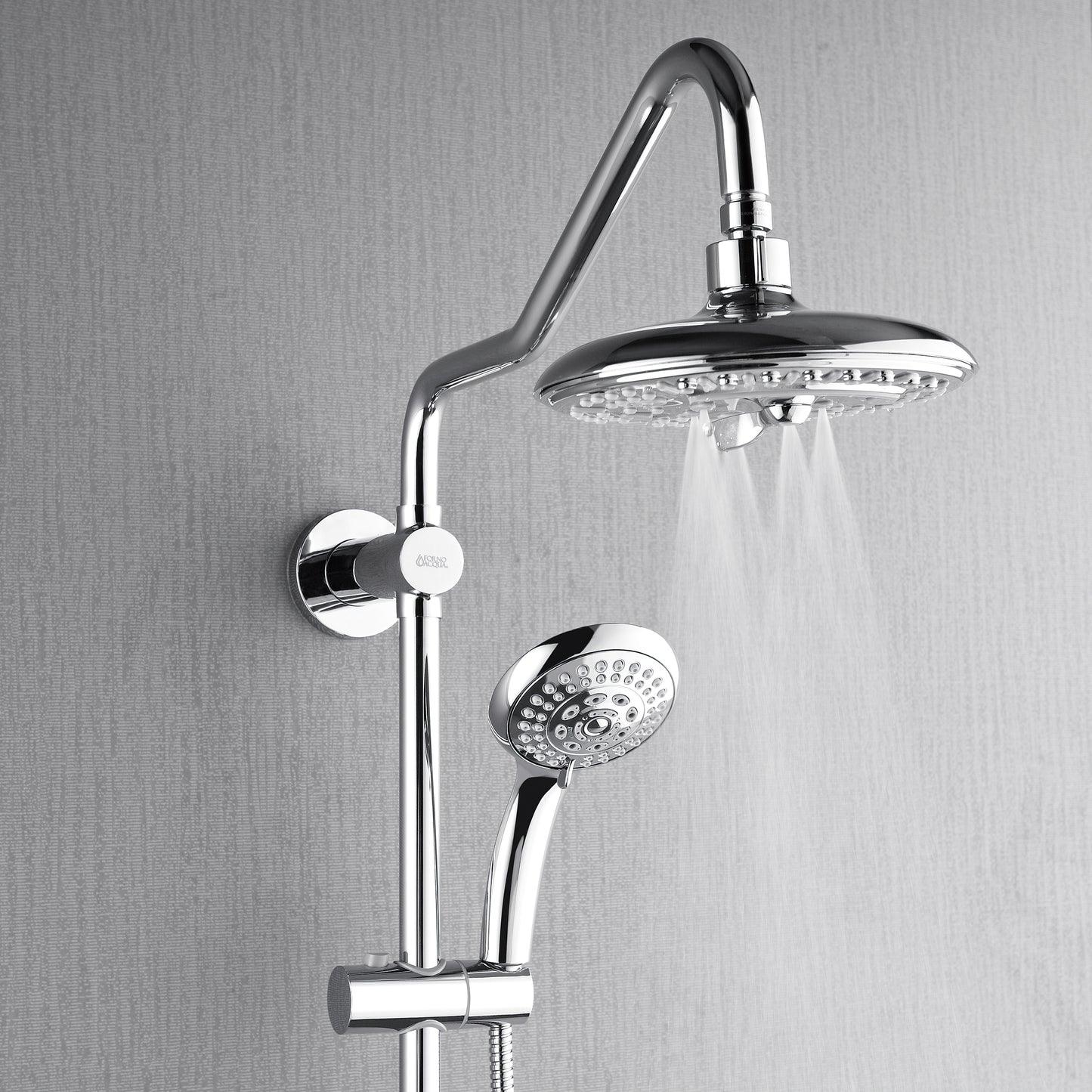 Forno Acqua AcquaSPA Retrofit Shower, Overhead Rainfall, 8 Inch Shower Head, Handheld Shower Head, Body Jets, 6 Way Diverter, Polished Stainless Steel Finish, 2.5 GPM Flow Rate
