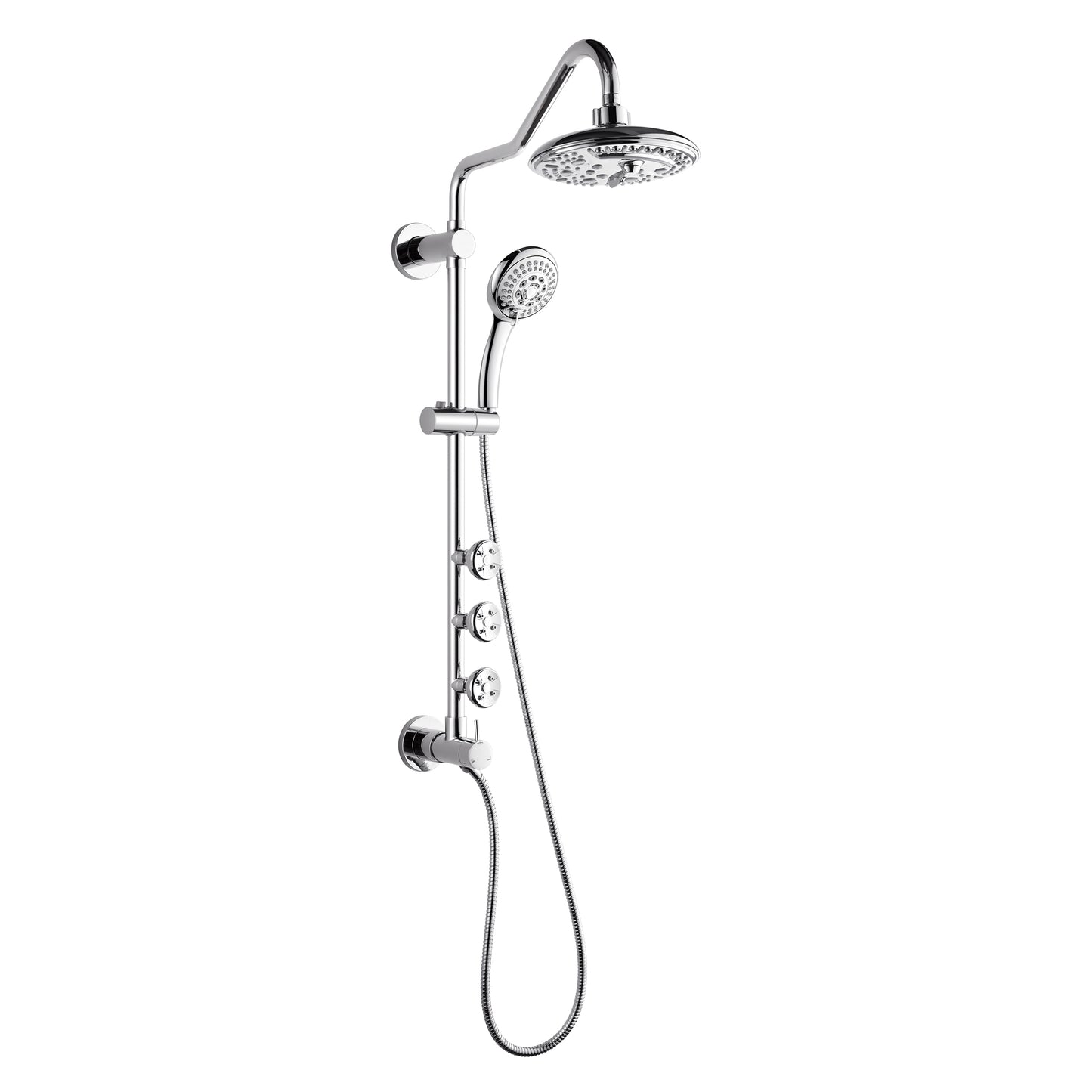 Forno Acqua AcquaSPA Retrofit Shower, Overhead Rainfall, 8 Inch Shower Head, Handheld Shower Head, Body Jets, 6 Way Diverter, Polished Stainless Steel Finish, 2.5 GPM Flow Rate