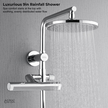 Forno Acqua AcquaFALL Shower, Polished Stainless Steel Finish, Overhead Rainfall Shower, Handheld Shower Head, Body Jets, 1.8 GPM Flow Rate