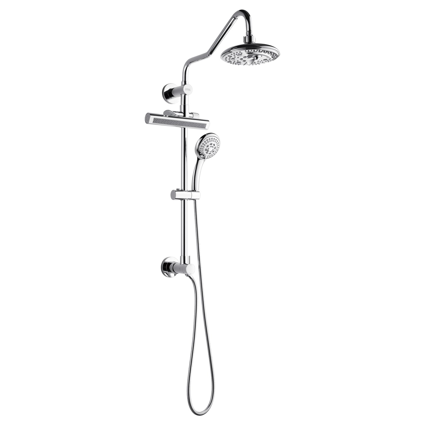 Forno Acqua AcquaFALL Shower, Polished Stainless Steel Finish, Overhead Rainfall Shower, 7 Way Diverter, Handheld Shower Head, Body Jets, 2.5 GPM Flow Rate