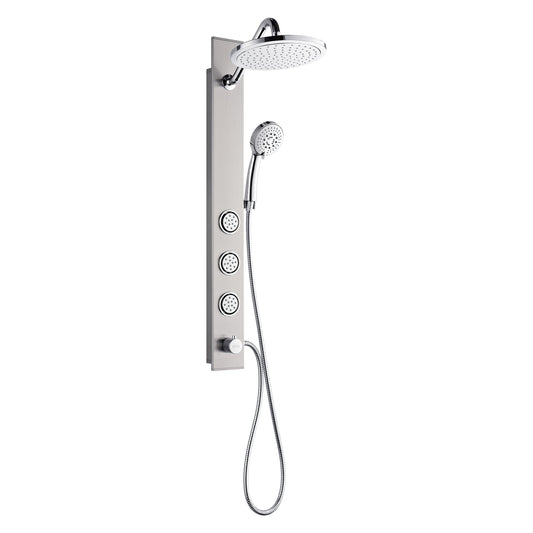 Forno Acqua AcquaSPA Shower Panel in Stainless Steel, Overhead Rainfall Shower, Handheld Shower Head, Body Jets, 6 Way Diverter, 2.5 GPM Flow Rate