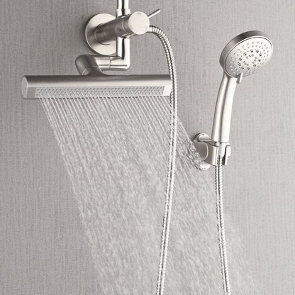 Forno Acqua AcquaFALL Mini Shower Head, Brushed Nickel Finish, Overhead Rainfall Shower, 7 Way Diverter, Handheld Shower Head, Body Jets, 2.5 GPM Flow Rate