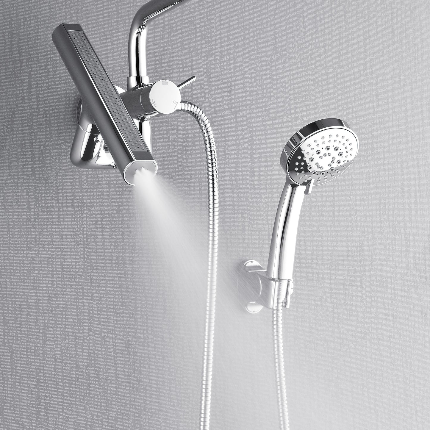 Forno Acqua AcquaFALL Mini Shower Head, Polished Stainless Steel Finish, Overhead Rainfall Shower, 7 Way Diverter, Handheld Shower Head, Body Jets, 1.8 GPM Flow Rate