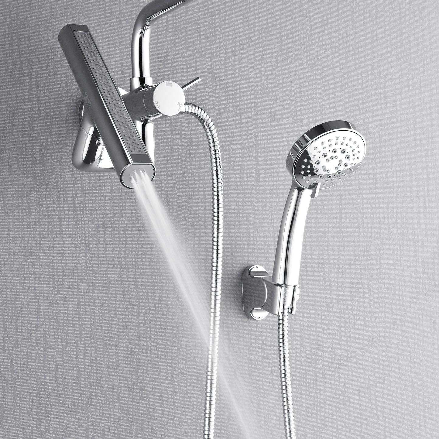 Forno Acqua AcquaFALL Mini Shower Head, Polished Stainless Steel Finish, Overhead Rainfall Shower, 7 Way Diverter, Handheld Shower Head, Body Jets, 1.8 GPM Flow Rate