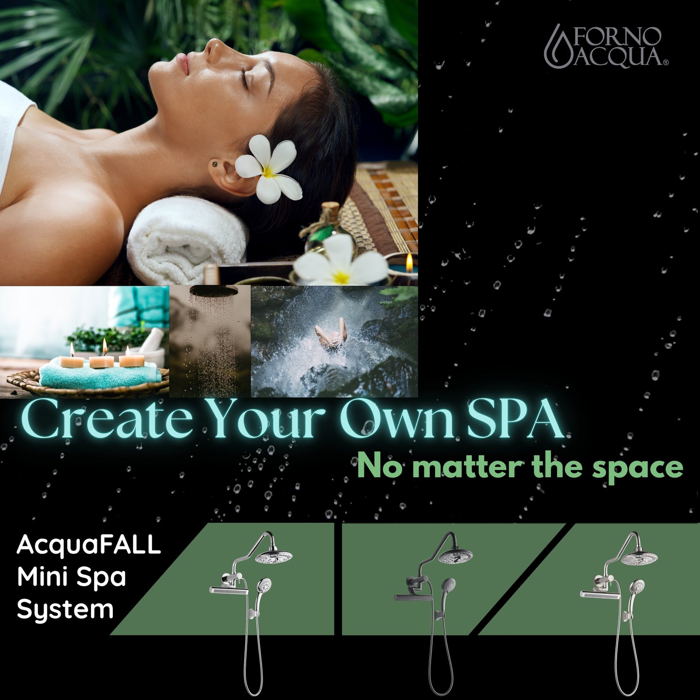 Forno Acqua AcquaFALL Mini 8 Inch Shower Head, Brushed Nickel Finish, Overhead Rainfall Shower, Handheld Shower Head, Body Jets, 1.8 GPM Flow Rate