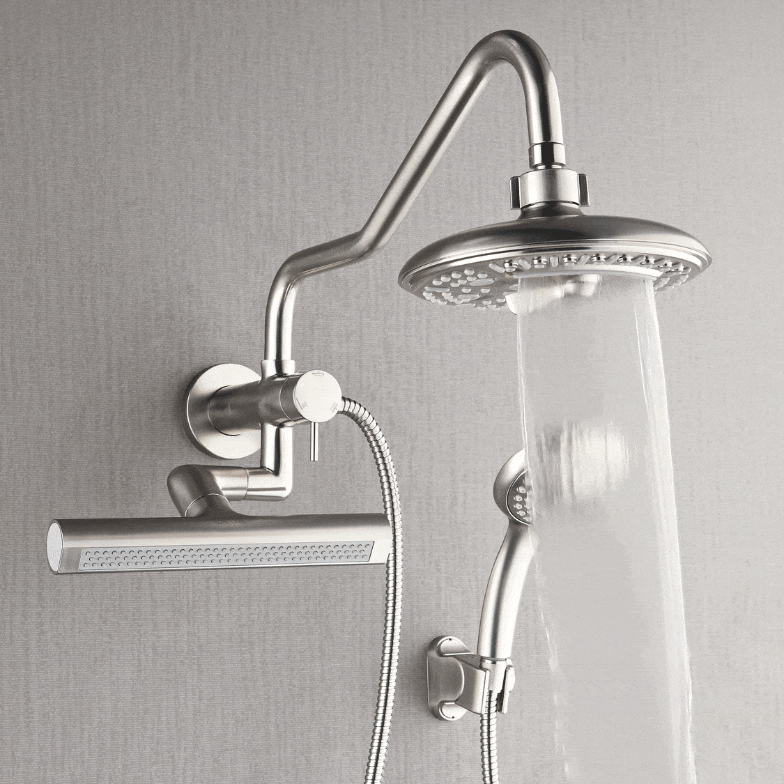 Forno Acqua AcquaFALL Mini 8 Inch Shower Head, Brushed Nickel Finish, Overhead Rainfall Shower, Handheld Shower Head, Body Jets, 1.8 GPM Flow Rate